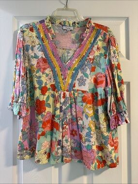 Fate Floral Tunic Top in Mint, Coral, Yellow & Lavender
